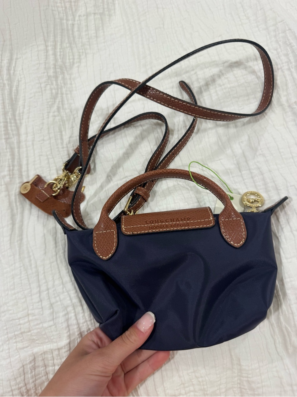 Longchamp Navy and Brown Le Pliage Small Crossbody - Picture 2 of 2